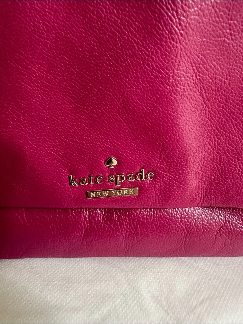 Authentic kate spade Magenta Leather Fold-Over Clutch with Gold Logo